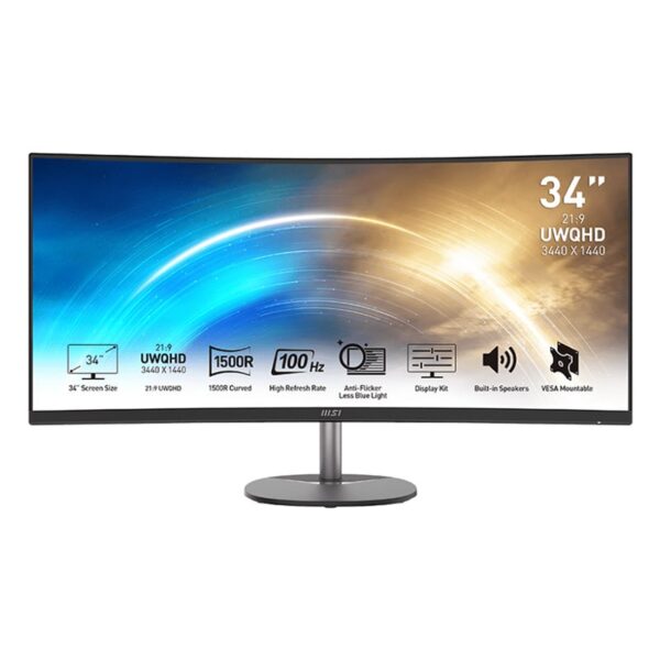 MSI PRO MP341CQ 34″ VA Ultrawide Curved Pro Monitor (1500R, 3440x1440, 1ms, 100Hz) - Unboxed