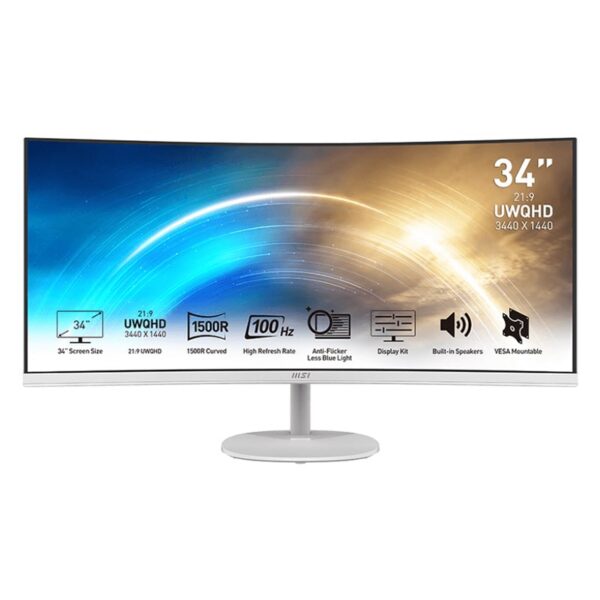 MSI PRO MP341CQ Professional Monitor 3440x1440 (UWQHD) VA 1ms 100Hz HDMI White - Unboxed
